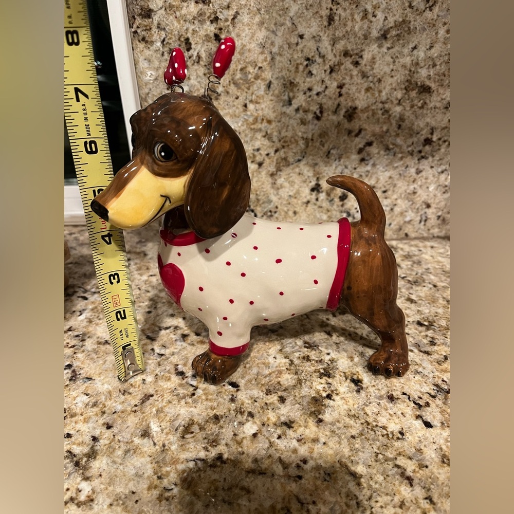 Valentine’s Blue Sky Clayworks Dachshund Dog Figurine with Red Accents